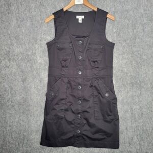 Calvin Klein‎ Dress Size 12 Black Cargo Sleeveless Button Front Utility Safari